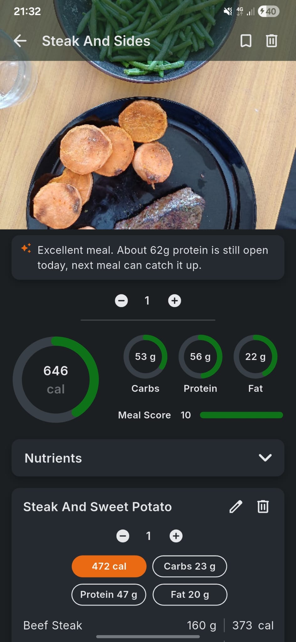Ziko AI meal recognition screen